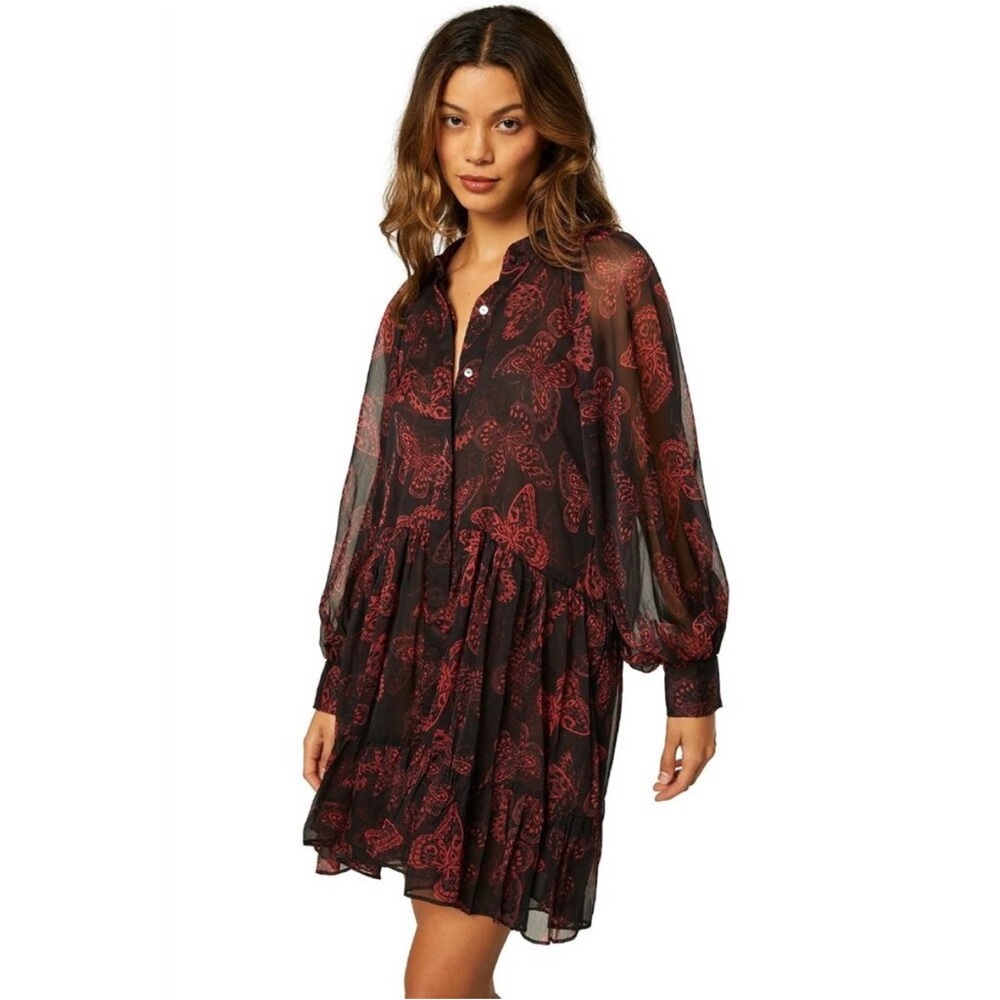 Misa NWOT - Lara butterfly print semi sheer shirt dress